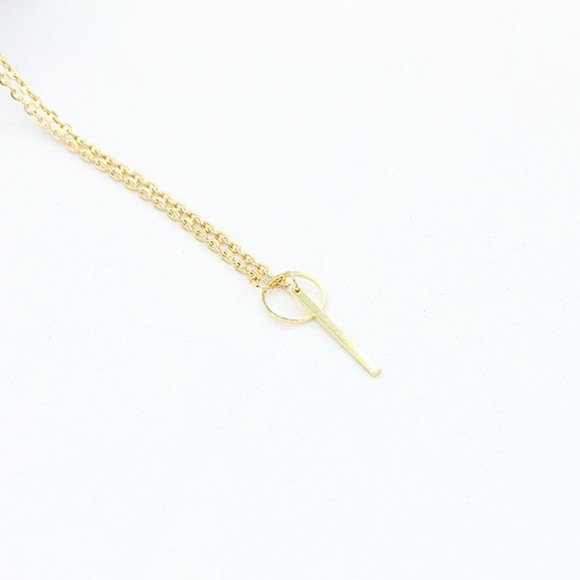 Lariat Dainty Long Thin Chain Simple Circle Bar Y Drop Necklace Gold A0119 - Picture 11 of 12